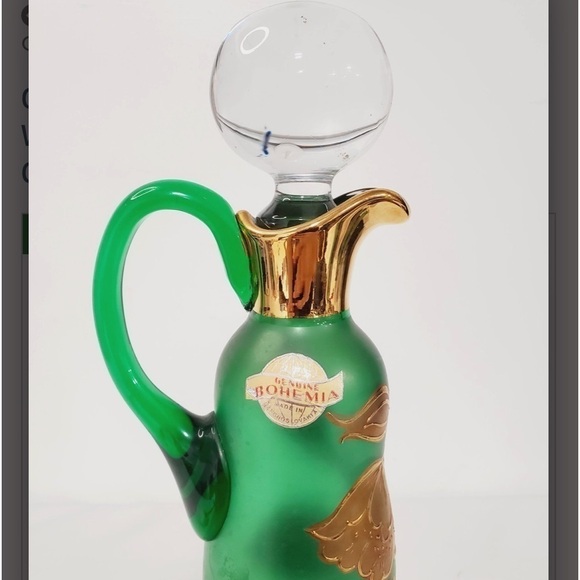 Green Frosted Bohemian Green Glass
With Gold Leaves Pitcher & Glass
Cocktail Set - Picture 7 of 8